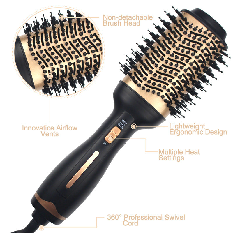 Hair styling tool with features highlighted on a white background