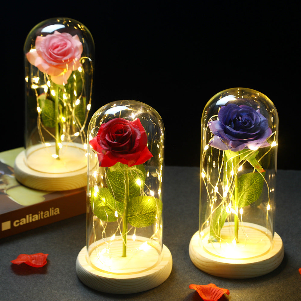 Beauty and the Beast Glass Cover Rose Lamp