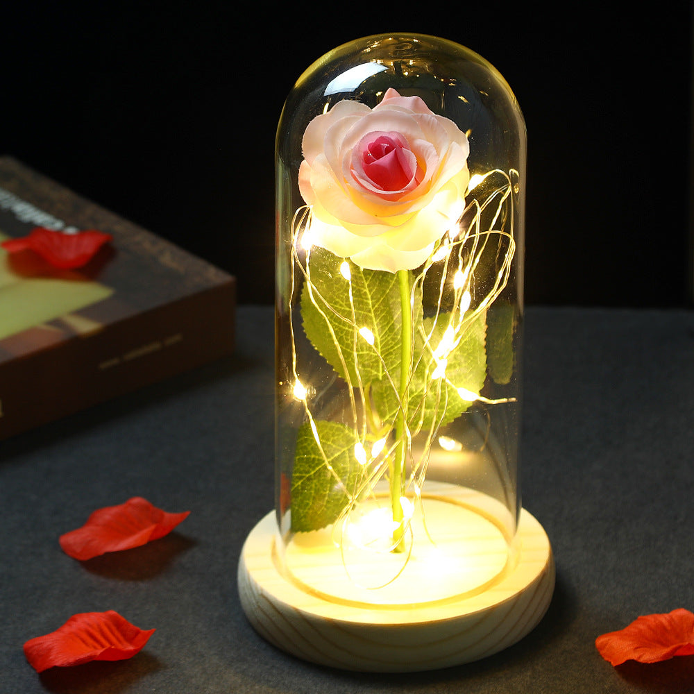 Beauty and the Beast Glass Cover Rose Lamp
