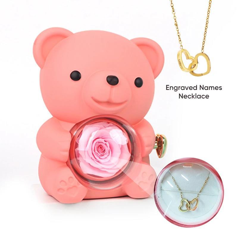Love Lettering Necklace with Bear Rose Gift Box