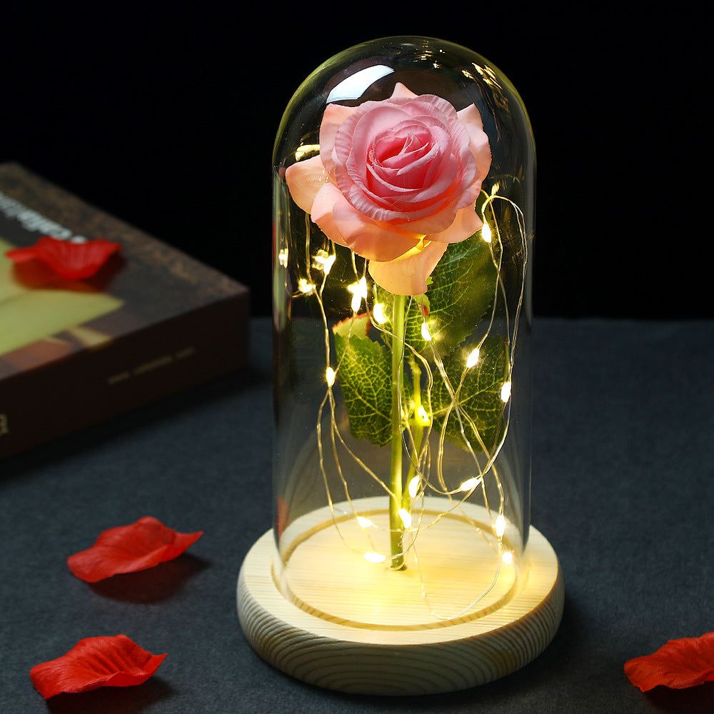 Beauty and the Beast Glass Cover Rose Lamp