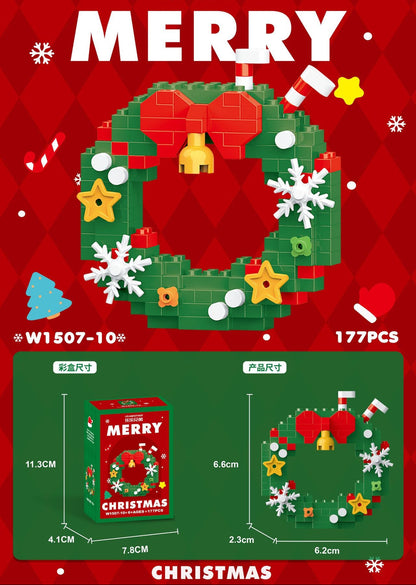 Christmas-themed product packaging with a wreath design on a red background