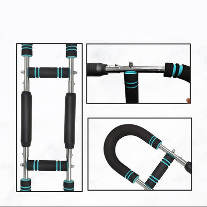 Fitness equipment with black and blue handles on a white background