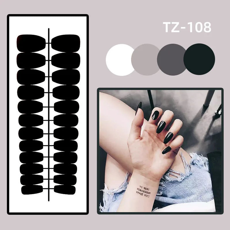 24pcs Press on Nails Red French Round Almond False Nails with Flower Design Short Fake Nail Tips Wearable Manicure Sets Finished