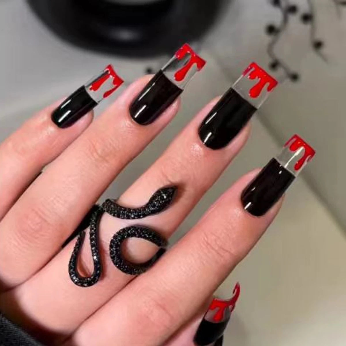 Hot New 24Pcs Long Square Red French White Border Heart Full Coverage Wearable Fake Nail Press on Nail Art