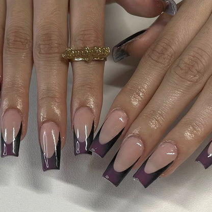 Hot New 24Pcs Long Square Red French White Border Heart Full Coverage Wearable Fake Nail Press on Nail Art